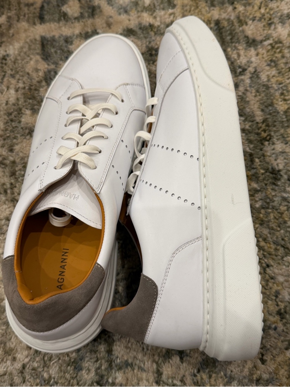 Magnanni White Leather Sneakers with Gray Suede Heel